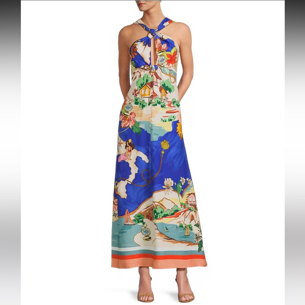 Antonio Melani
Bronwyn Linen Blend Ocean Print Cutout Halter A-Line Maxi Dress